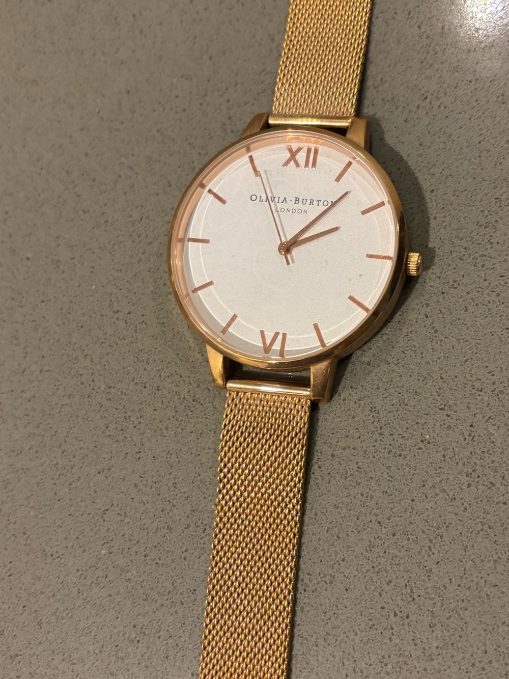 OLIVIA BURTON Rose Gold Mesh Strap Watch with White Dial
